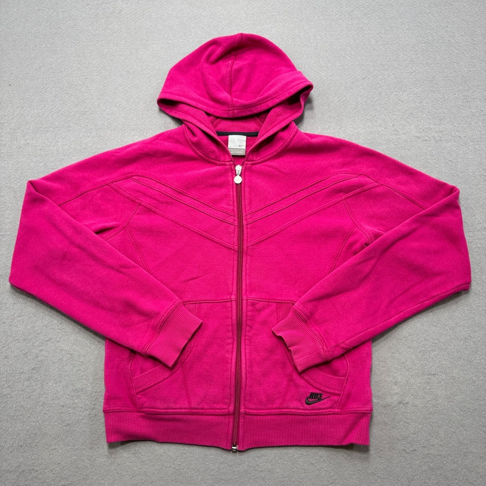 Y2K Nike Hoodie Womens Medium Hot Pink Silver Tag Fleece Lined Zip Up Activewear